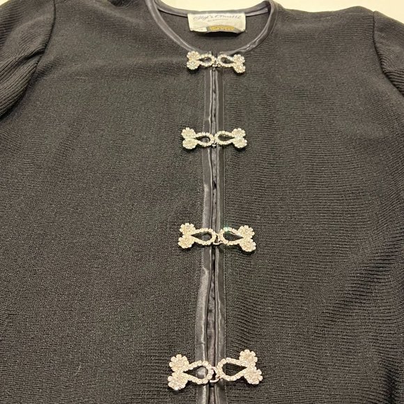 Gigi's Closette Vintage Long Knit Jacket Rhinestone Clasps, USA, Black, M - Picture 4 of 7